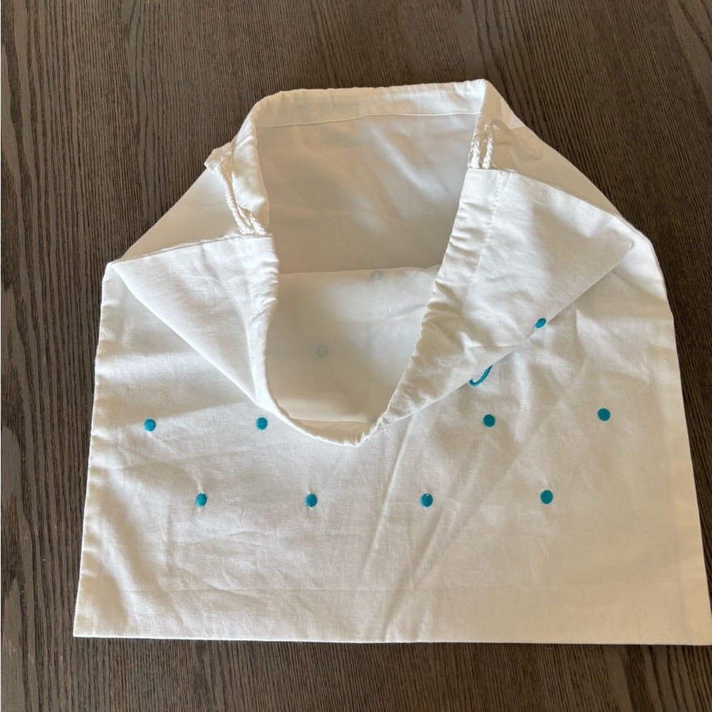 White Laundry Bag with Teal Embroidery - Picture 2 of 5